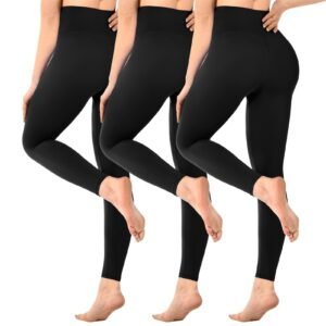 SINOPHANT Pack of 3 Women’s High Waist Opaque Black Leggings for Gym Yoga Sports
