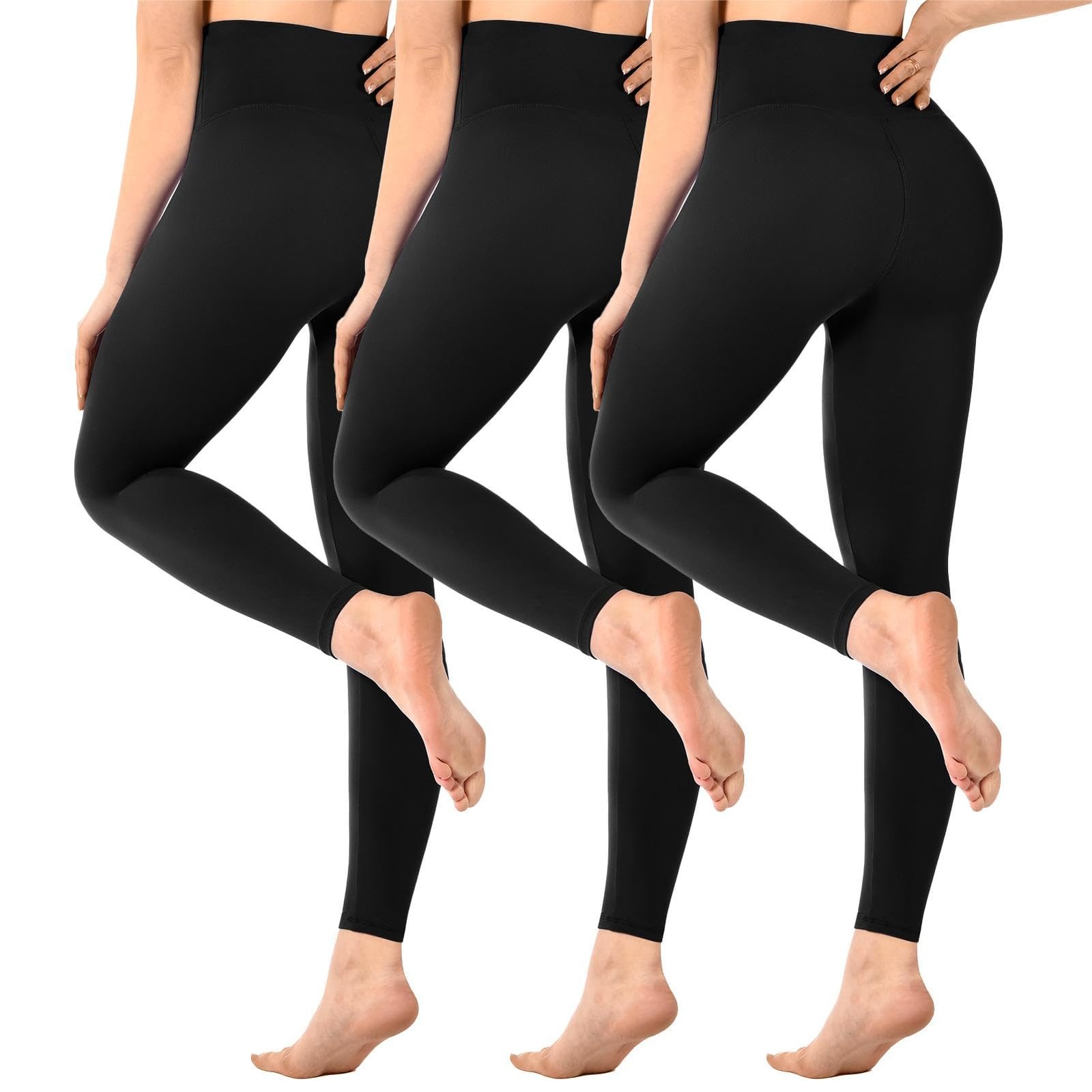 SINOPHANT Pack of 3 Women’s High Waist Opaque Black Leggings for Gym Yoga Sports