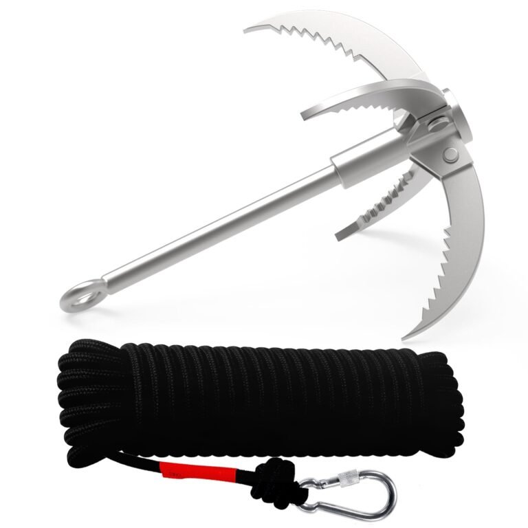 Ant Mag Grappling Hook Stainless Steel Claw Carabiner for Fishing & Retrieval with 20m/65ft 8mm Auxiliary Rope for Outdoor Climbing and Salvage Underwater