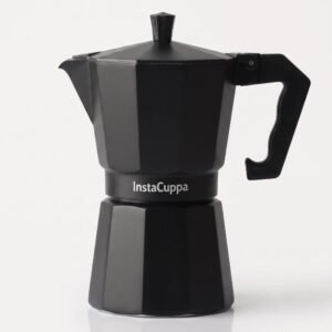 InstaCuppa 2-in-1 Moka Pot Espresso Maker | Stovetop & Induction Compatible | 300ml Premium Aluminium | Italian Style Percolator Coffee Brewer | Brews 4–6 Cups | Espresso, Americano & More, Black