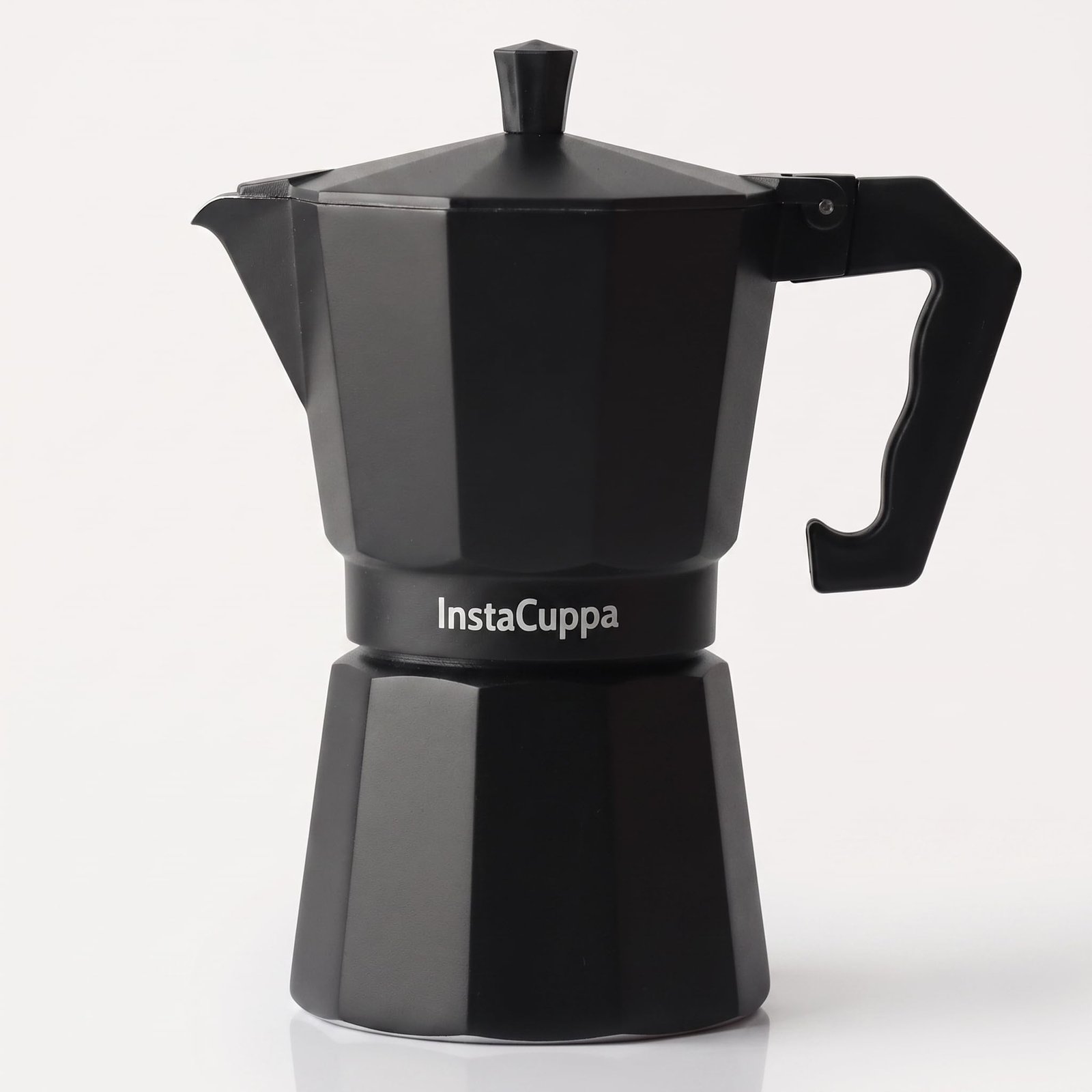 InstaCuppa 2-in-1 Moka Pot Espresso Maker | Stovetop & Induction Compatible | 300ml Premium Aluminium | Italian Style Percolator Coffee Brewer | Brews 4–6 Cups | Espresso, Americano & More, Black