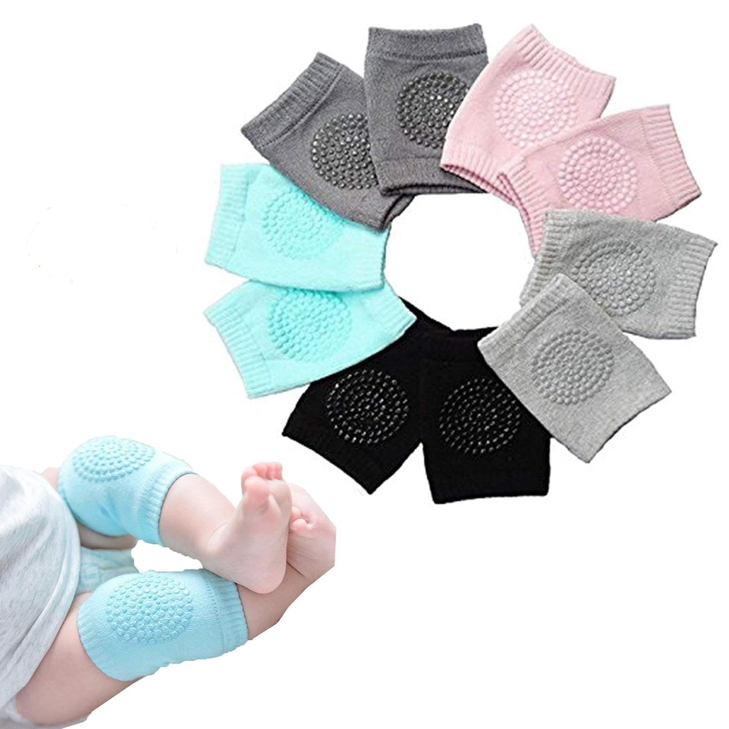 Baby Knee Pads for Crawling, Anti-Slip Padded Stretchable Elastic Cotton Soft Breathable Comfortable Knee Cap Elbow Safety Protector MULTICOLOR