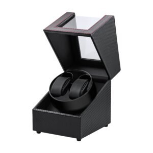 Mcbazel Watch Winder for Automatic Watches, Double Automatic Watch Winder Box with Quiet Japan-made Motor, 2 Slots Watch Display Storage Rotation Wrist watch Box (Black Carbon Fiber Leather)