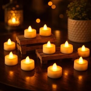 SATYAM KRAFT 12 Pcs LED Tea Light Candles | Flameless, Smokeless Diyas | Decorative Acrylic Candles for Ganpati Decoration Setup for Home, Home Decor, Birthday, Diwali Decor, Festival Gifting