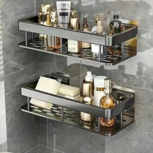 Hallstatt Self Adhesive Bathroom Shelf for Wall Shelf Organizer Wall Mounted Bathroom Shelves Rack Holder Stand for Bathroom Accessories Organiser Without Drill and with Drill – Pack of 2