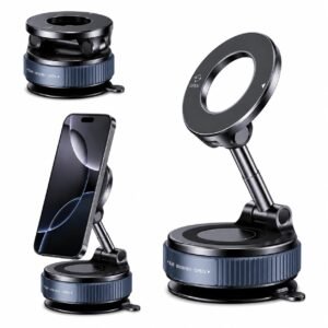 (1 Year Warranty) 360° N52 Strong Magnetic Vacuum Phone Holder, Strong Suction Mobile Mount for Car Dashboard, Windshield, Mirror & Smooth Surfaces, Hands-Free Universal Smartphone Holder – Black