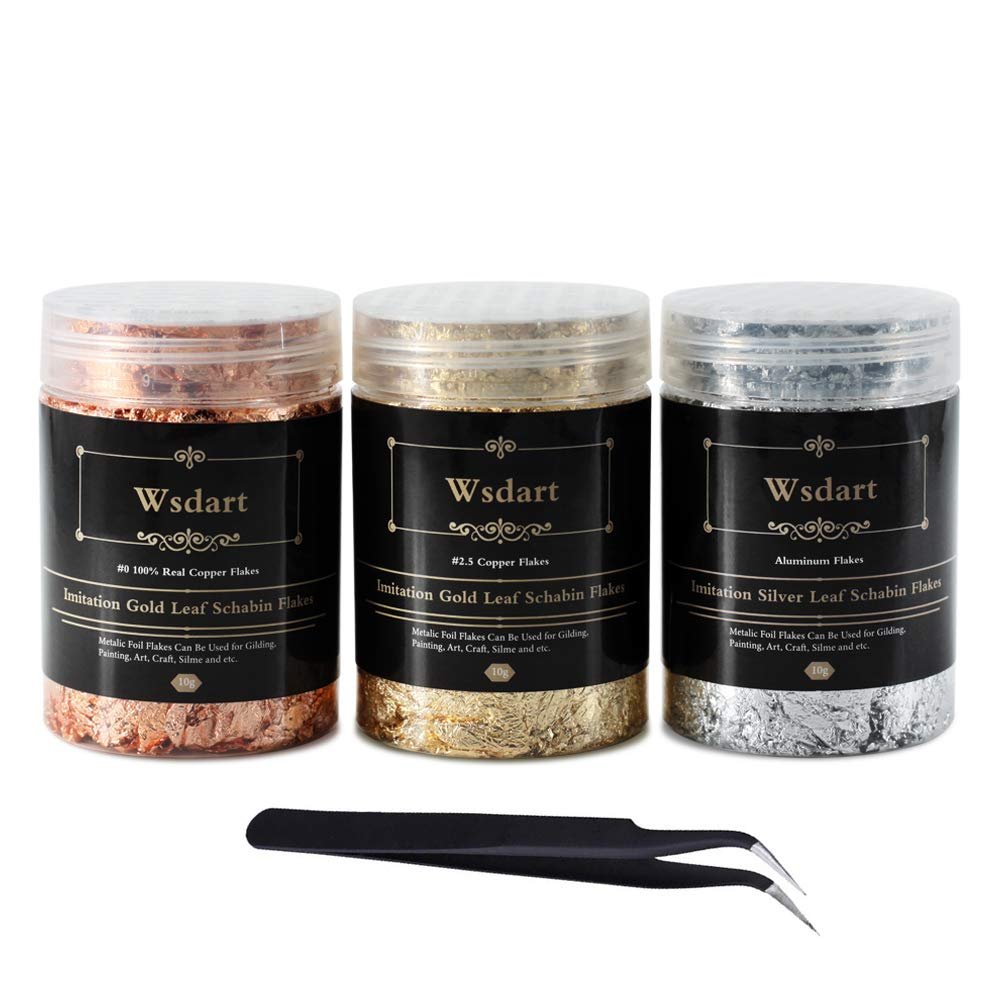 Wsdart Gilding Flakes Set – 30 Grams Metal Leaf Color 2.5 Imitation Gold, Silver, Colo