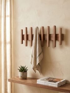 SmaringRobot Wooden Wall Mounted Coat Rack with Multiple Hooks, Decorative Wall Hanger for Clothes, Jackets, Bags, Scarves & Towels, Space-Saving Home Organization Organizer
