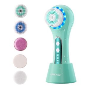 UMICKOO Face Scrubber Exfoliator,Facial Cleansing Brush Rechargeable IPX7 Waterproof with 5 Brush Heads,Face Spin Brush for Exfoliating, Massaging and Deep Cleansing