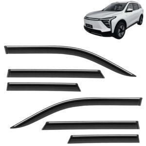 KINGSWAY Accessories Chrome Lining Door Visor Only Compatible with Mahindra XEV 9S (Year 2026 Onwards) All Model, Premium Chromeline Unbreakable Car Rain Guard Side Rear Wind Deflectors, Set of 6 Pcs