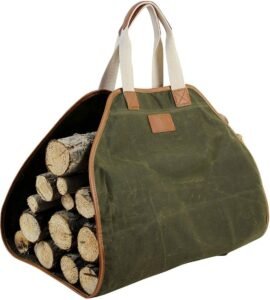 INNO STAGE Canvas Log Carrier Bag,Waxed Durable Wood Tote,Fireplace Stove Accessories,Extra Large Firewood Holder Handles Camping Green