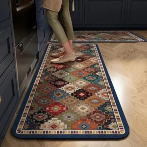 Kitchen Anti Slip Mat for Floor, Waterproof Washable Kitchen Mats, Non Slip Kitchen Floor Mats for Home, Soft Mats for Kitchen, Kitchen Mats for Floor Anti Slip Mat (Yellow And Blue)