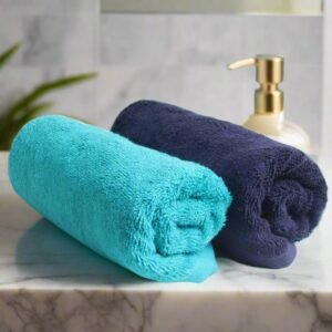 HEELIUM Bamboo Hand Towel | Ultra Absorbent & Anti-Bacterial | 3X Softer Than Cotton Towels | 65 X 40 cm – 600 GSM | Pack of 2 – Blue, Teal