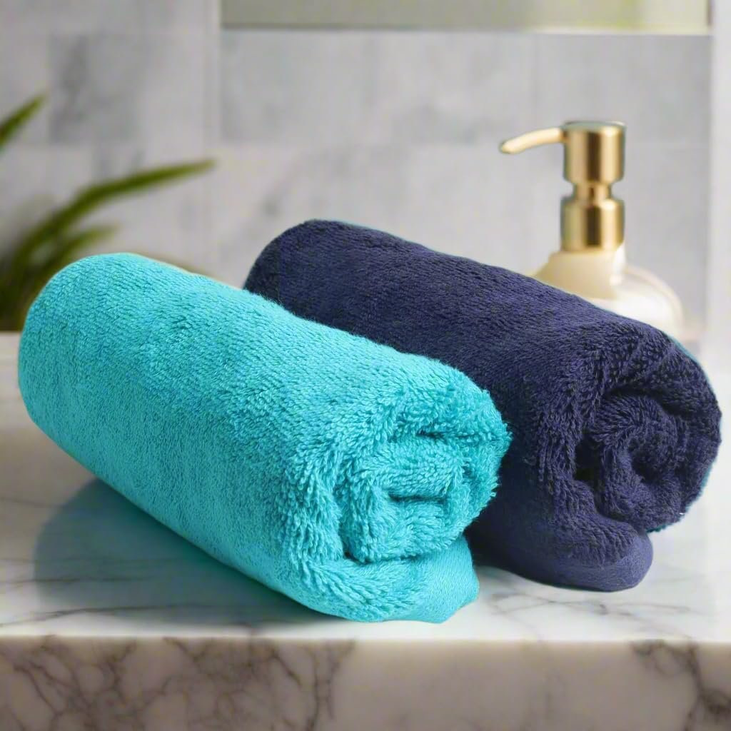 HEELIUM Bamboo Hand Towel | Ultra Absorbent & Anti-Bacterial | 3X Softer Than Cotton Towels | 65 X 40 cm – 600 GSM | Pack of 2 – Blue, Teal