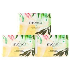 Moha Herbal Bathing Soap with Neem, Tulsi & Aloe Vera for Soft, Supple & Healthy Skin | Natural Soaps for Deeply Hydrated, Smooth, Fresh & Moisturized Skin | Gentle Soap Bar for Dry, Sensitive Skin Infections | Organic Bar for Removing Dirt, Impurities & Excess Oil | Hydrating Bath Bars for Daily Use – 100 Gm (Pack of 3)