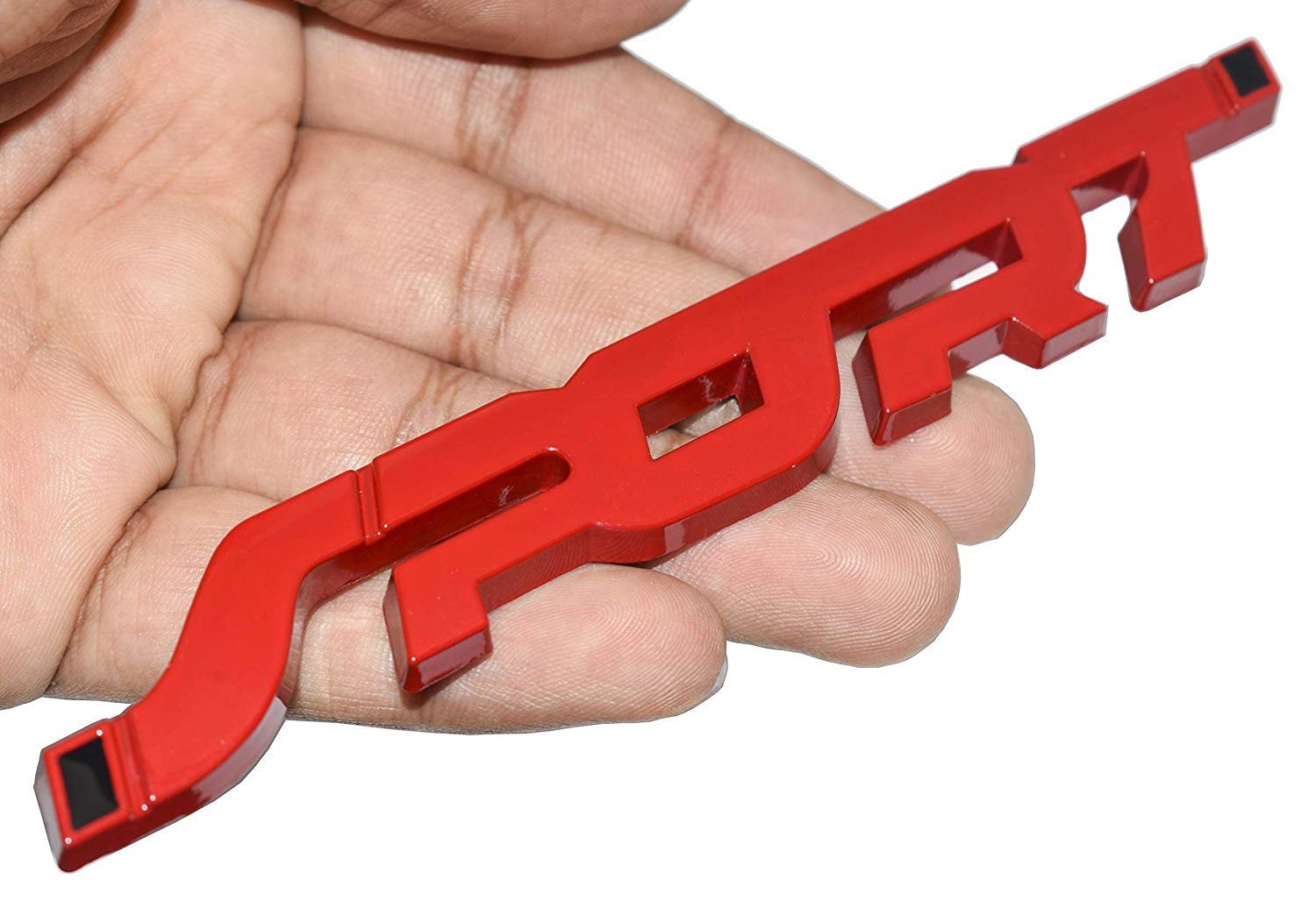 Automaze Self Adhesive Metal 3D Sports Logo Car Bike Sticker, 13 x 1.4 cm, Black Red Chrome