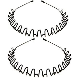 Metal Headbands, WantGor 2 Pack Fashion Unisex Black Hairband Spring Wave Non Slip Sports Headwear Hair Hoop Hair Accessories