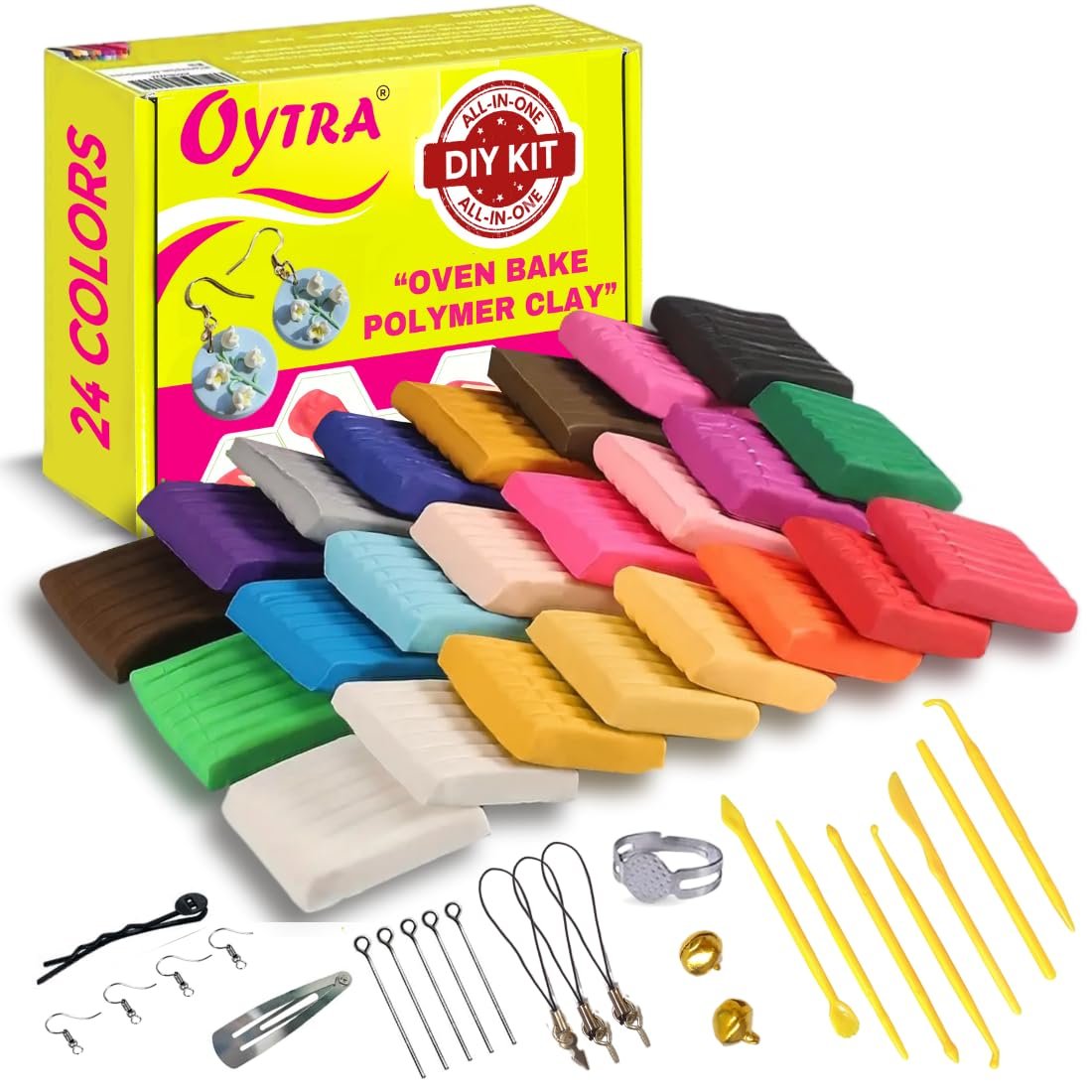 Oytra Polymer Clay Kit 24 Colours 20g Each Polymer Oven Bake Set with Jewellery Making Accessories Sculpting Tools for Craft Modelling DIY Figurines Jewlery
