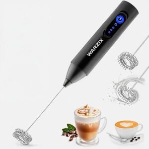 WARZIX Rechargeable Milk Frother, 3-Speed Electric Coffee Beater & Hand Blender with Dual Spring Whisk | Type-C Fast Charging for Latte, Cappuccino & Matcha (Black 1Y Warranty)