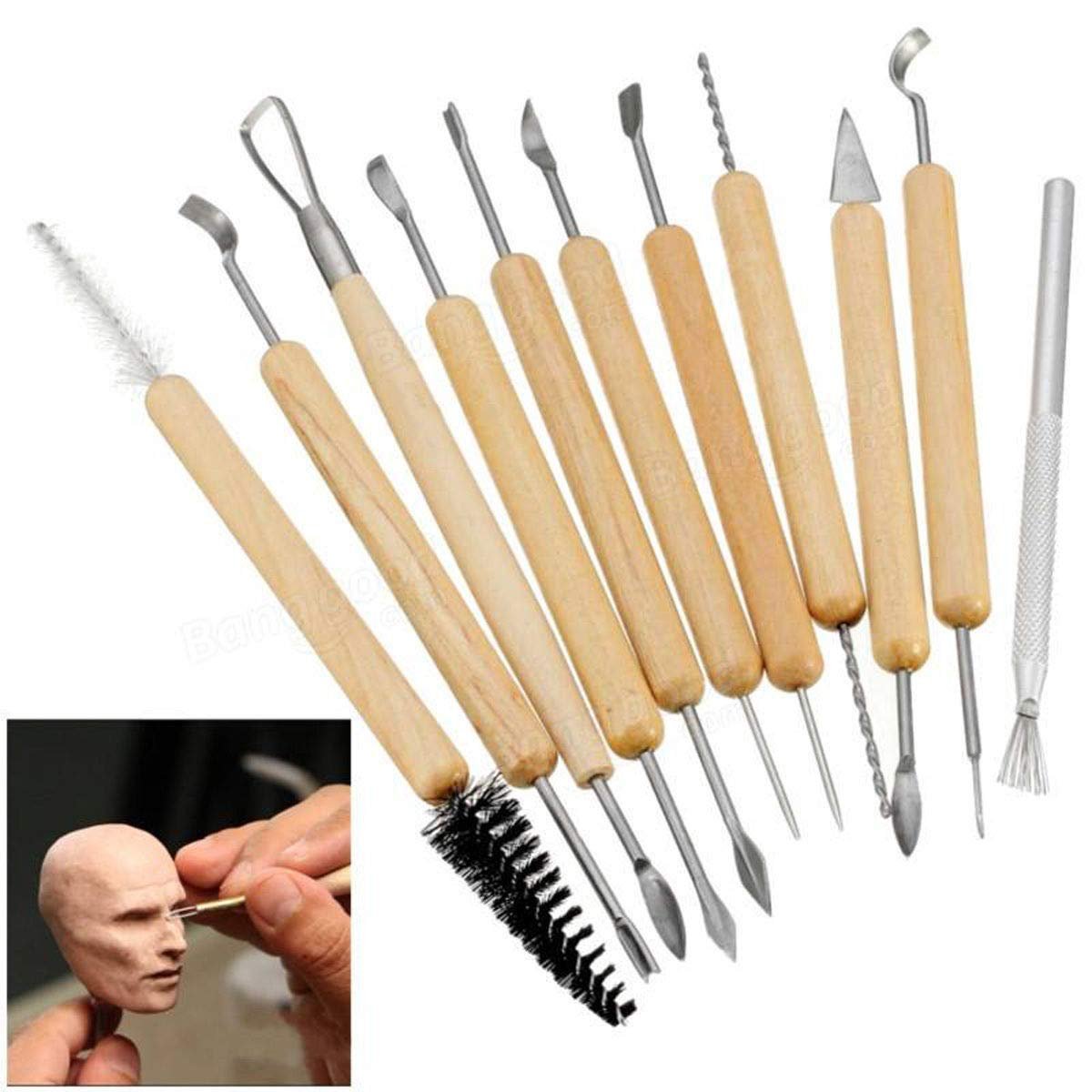 HOME BUY Ceramic 11 Pcs Wooden Handle Clay Carving Pottery Sculpting Tools for Art and Craft