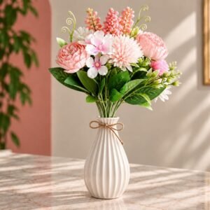 SATYAM KRAFT 1 Pcs Artificial Multiflora Flower Roses Fake Sticks Bunch Decorative Items for Home Decor, Bouquets, Bedroom, Living Room, Wedding, Festive Decor (Without Vase)