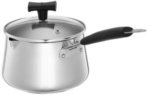 Amazon Brand – Solimo Stainless Steel T Pan with Glass Lid & Induction Base, 1.5 Litre|Induction and Gas Stove Compatible