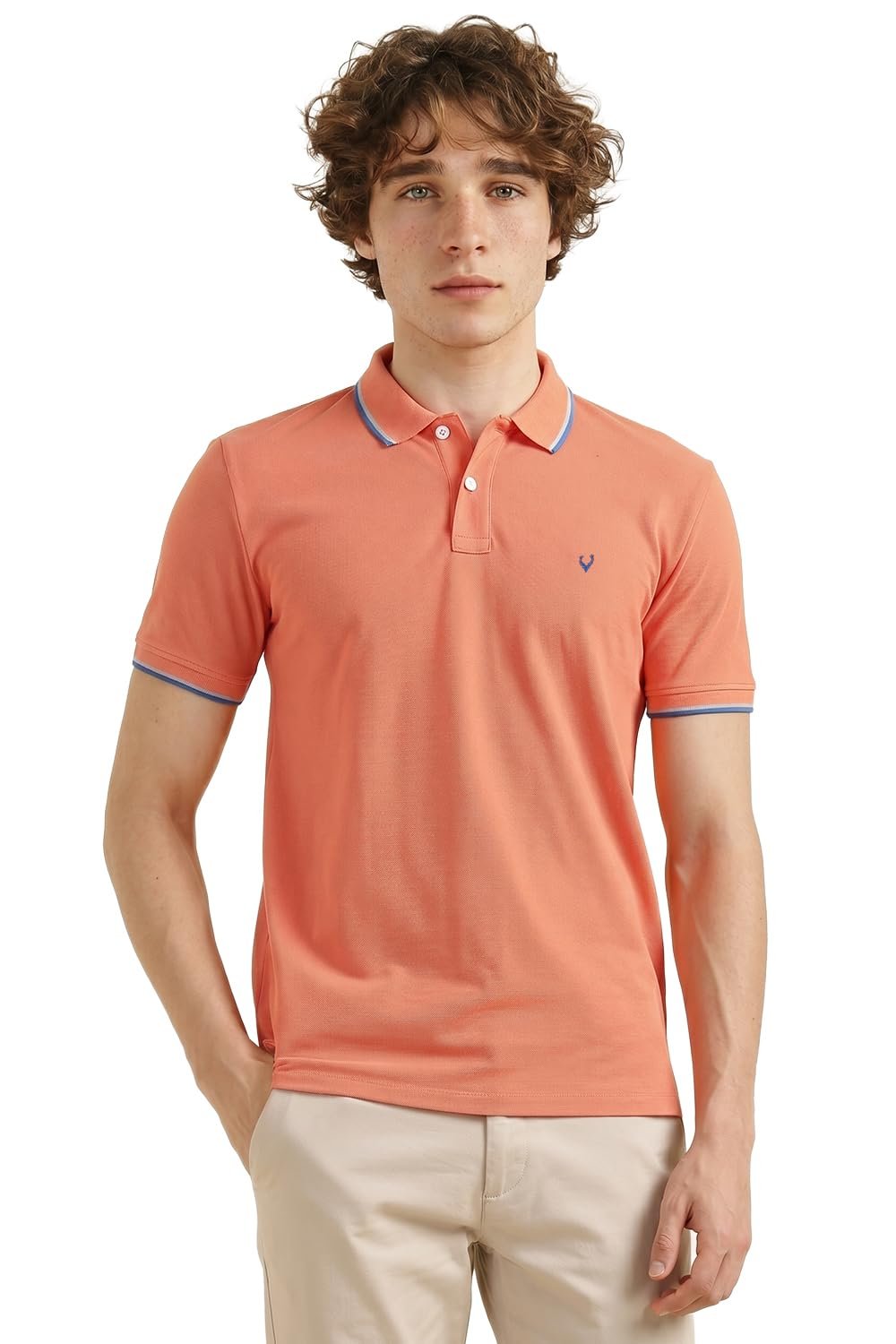 Allen Solly Men’s Solid Polo T‑Shirt | Regular Fit | Premium Cotton | Contrast Tipping Collar | Smart Casual Wear