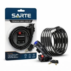 SARTE Multi-Purpose Steel Key Lock for Bike, Helmet, Luggage, Anti Theft Lock with Computerizes 2 Keys Advance Cable Wire Lock with Mount Brackets Size 3.11 Feet x Thickness 12MM 12mm