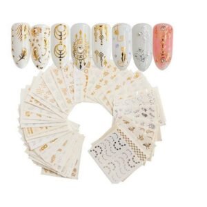 SYGA Gel Abstract Nail Art Water Transfer Decals Metallic Stickers (Gold, Silver) – 30 Sheets