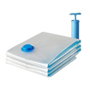 Amazon Brand – Solimo Vacuum Storage Bags for Travel | Space Saver | Airtight Reusable Ziplock with Hand Pump | Compression Storage Bag | 3-Pack (Jumbo)