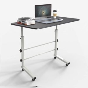 TEKCOOL Engineered Wood Multi-Purpose Sofa Side Height-Adjustable Laptop Table with Docking for Tablet, Study Table, Portable, Ideal for Work from Home, DIY Table, Easy to Assemble (Black-White)