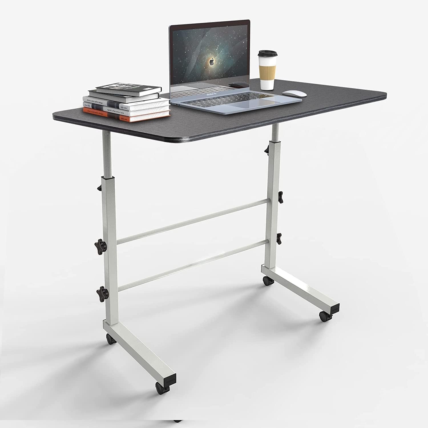 TEKCOOL Engineered Wood Multi-Purpose Sofa Side Height-Adjustable Laptop Table with Docking for Tablet, Study Table, Portable, Ideal for Work from Home, DIY Table, Easy to Assemble (Black-White)