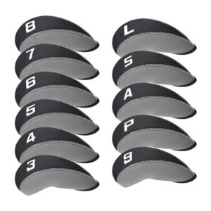 Craftsman Golf 11pcs/Set Neoprene Iron Headcover Set with Large No. for All Brands Callaway,Ping,Taylormade,Cobra Etc. (Gray & Black)