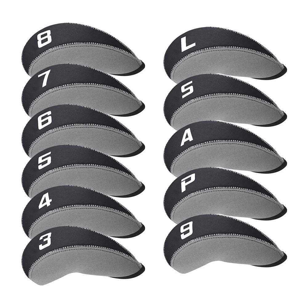 Craftsman Golf 11pcs/Set Neoprene Iron Headcover Set with Large No. for All Brands Callaway,Ping,Taylormade,Cobra Etc. (Gray & Black)