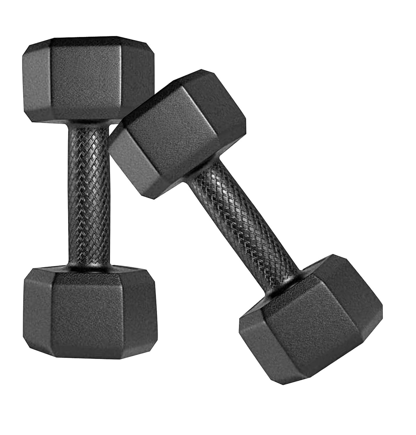 Amazon Brand – Symactive PVC 8 Kg Fixed Dumbbells Set for Full Body Workout (Set of 2, 4 Kg) | Black