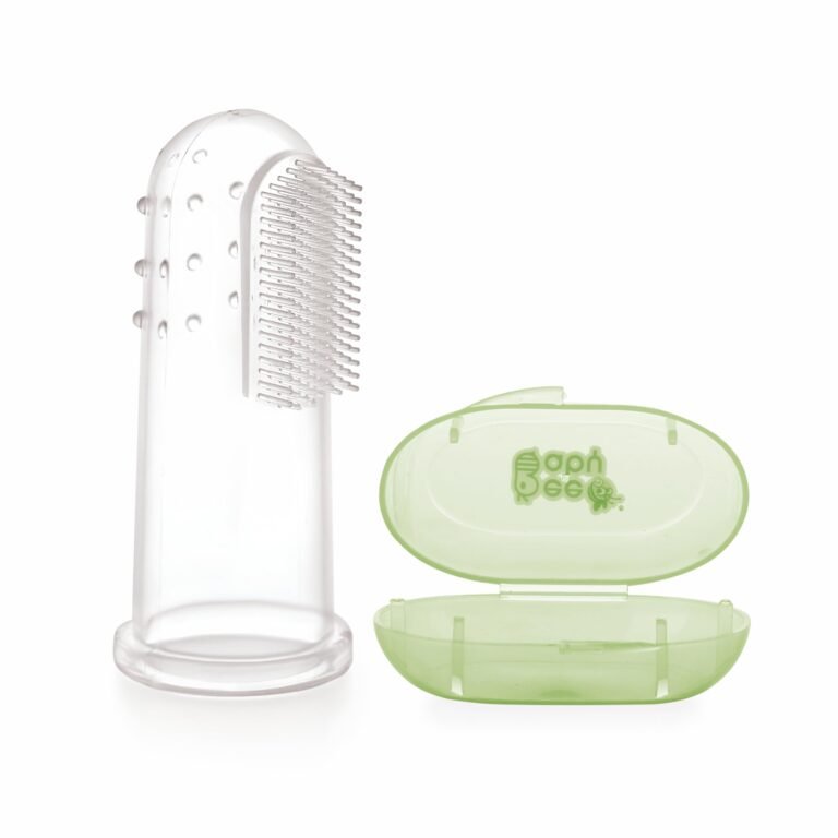 BeeBaby Soft Silicone Baby Finger Toothbrush with Carrying Case | BPA-Free Oral Care Brush for Newborns & Infants | Gentle Gum Massager for 0-12 Months | Baby Dental Hygiene Essentials. Green