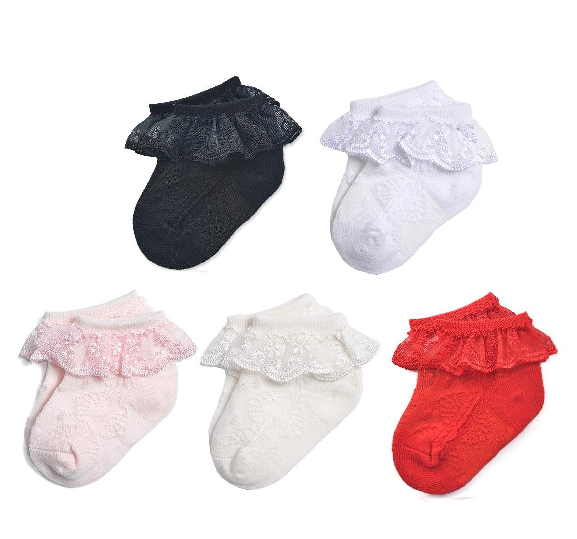 Epeius Baby-Girls Eyelet Frilly Lace Socks,Newborn/Infant/Toddler/Little Girls (Pack of 2/3/4/6)