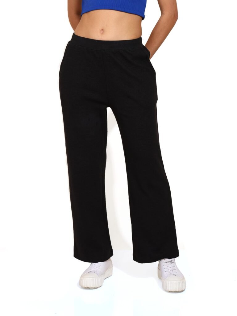 Alan Jones Clothing Women’s Straight Fit Mid Rise Solid Stretch Waffle Straight Pants