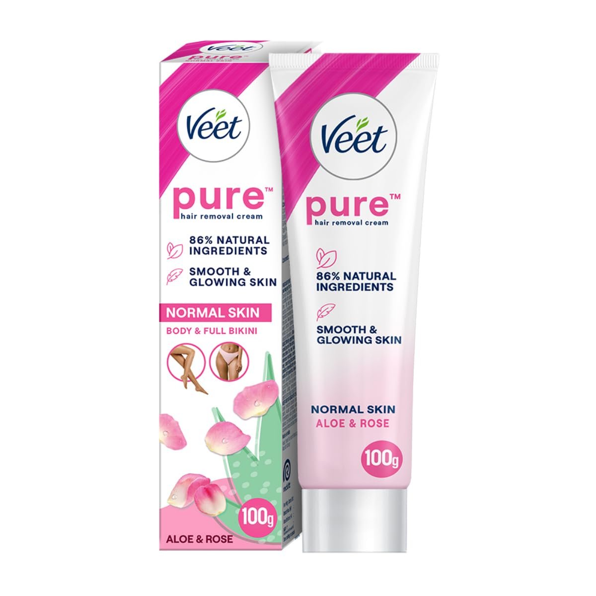 Veet Pure Hair Removal Cream for Women For Normal Skin – 100g | Suitable for Legs, Underarms, BikinI, Arms | Long Lasting Smoothness | Derma Tested