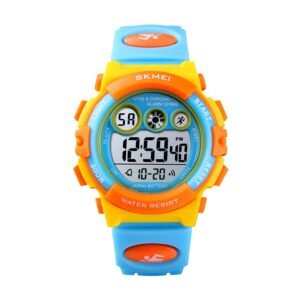 SKMEI Kids Sports Multi Function Digital Watch, Multicolor Dial Sky ABS Case Kid’s Watch, PU Rubber Strap Band, Waterproof LED Light Children Wristwatches for Boys Girls – 1451