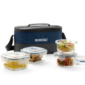 Borosil Borosilicate Glass Lunch Box with Bag (Elite, 320ml x 2 + 240ml x 2 Universal)