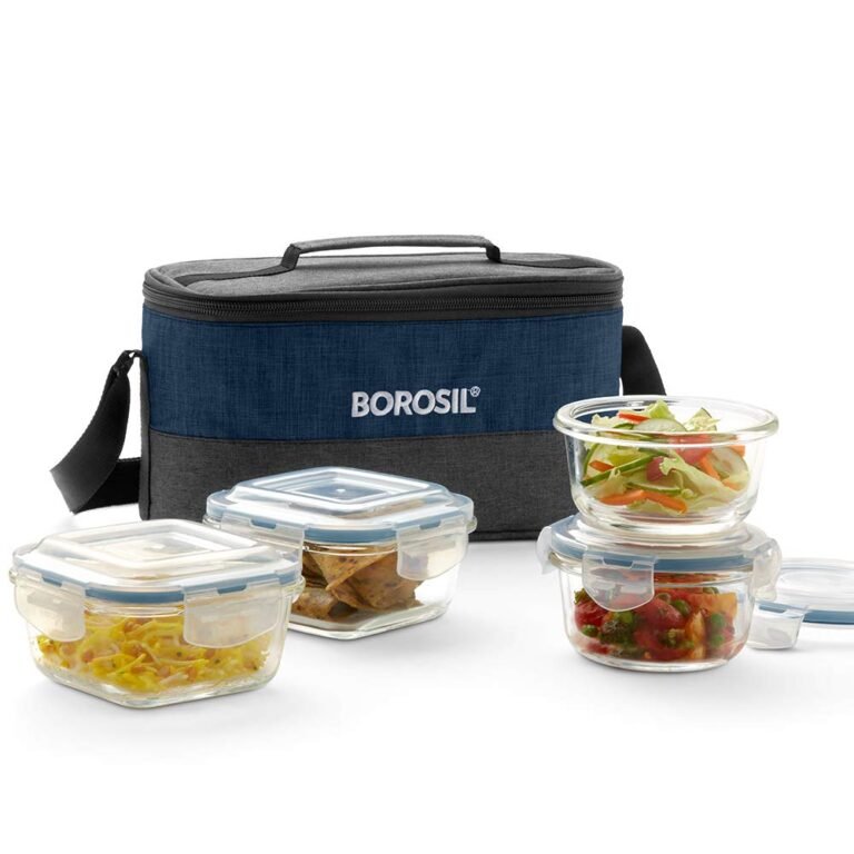 Borosil Borosilicate Glass Lunch Box with Bag (Elite, 320ml x 2 + 240ml x 2 Universal)