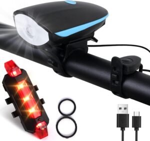 Gadget Deals 2-in-1 Rechargeable Cycle Light and Horn with Cycle Tail Light LED Cycle Light for Bicycle Front Rear Light Combo, Multicolor, Universal