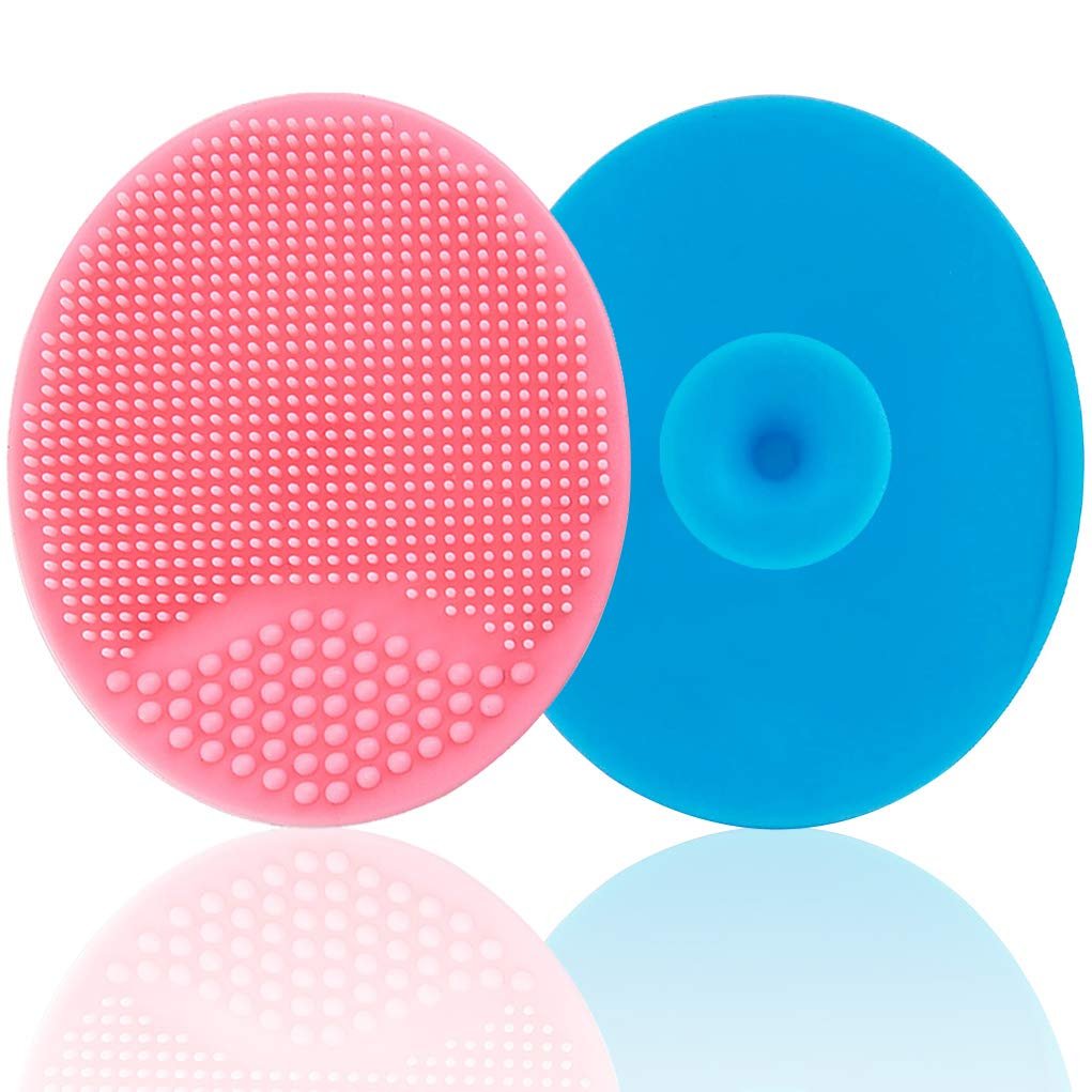 Baby Bath Brush, SkinSoother Cradle Cap Silicone Massage Scrubber | Essential for Dry Skin, Eczema (Large-Blue & Pink)
