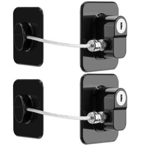 Fridge Lock, 2PCS Upgraded Refrigerator Lock for Kids with Eco-Friendly, Fridge Locks for Kids and Freezer Lock with Keys Easy to Use and Install, Mini Fridge Lock, Black