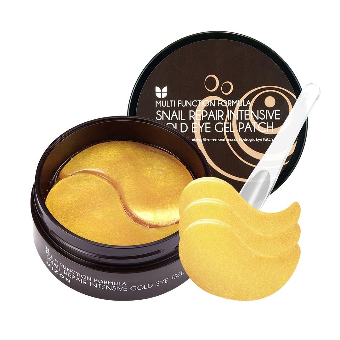 MIZON SNAIL INTENSIVE GOLD EYE GEL PATCH for Dark Circles, Moisturising Eye Serum Mask, Cooling Hydrogel for Under Eye Bags, Reduces Wrinkle 30 PAIRS (Gold & Snail)