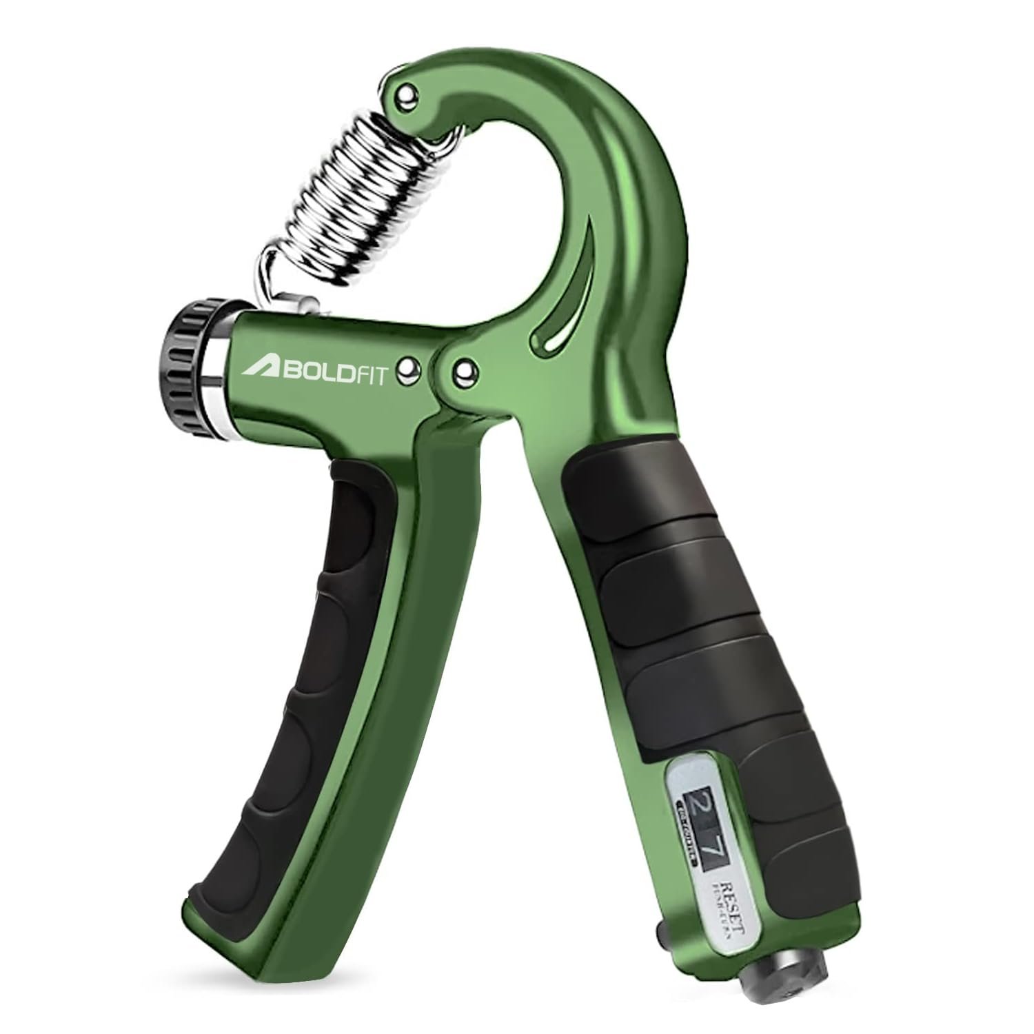 Boldfit Hand Grip Strengthener, Hand Gripper With Counter for Men & Women for Gym Workout Hand Exercise Equipment for Forearm Exercise, Finger Exercise Power Gripper – Army Green – 60kg