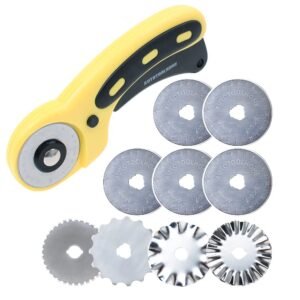 45mm Rotary Cutter Set with 9 Pack Rotary Blades Skip Rotary Cutter Blades Pinking Blades for Sewing Fabric Leather Quilting Cutter