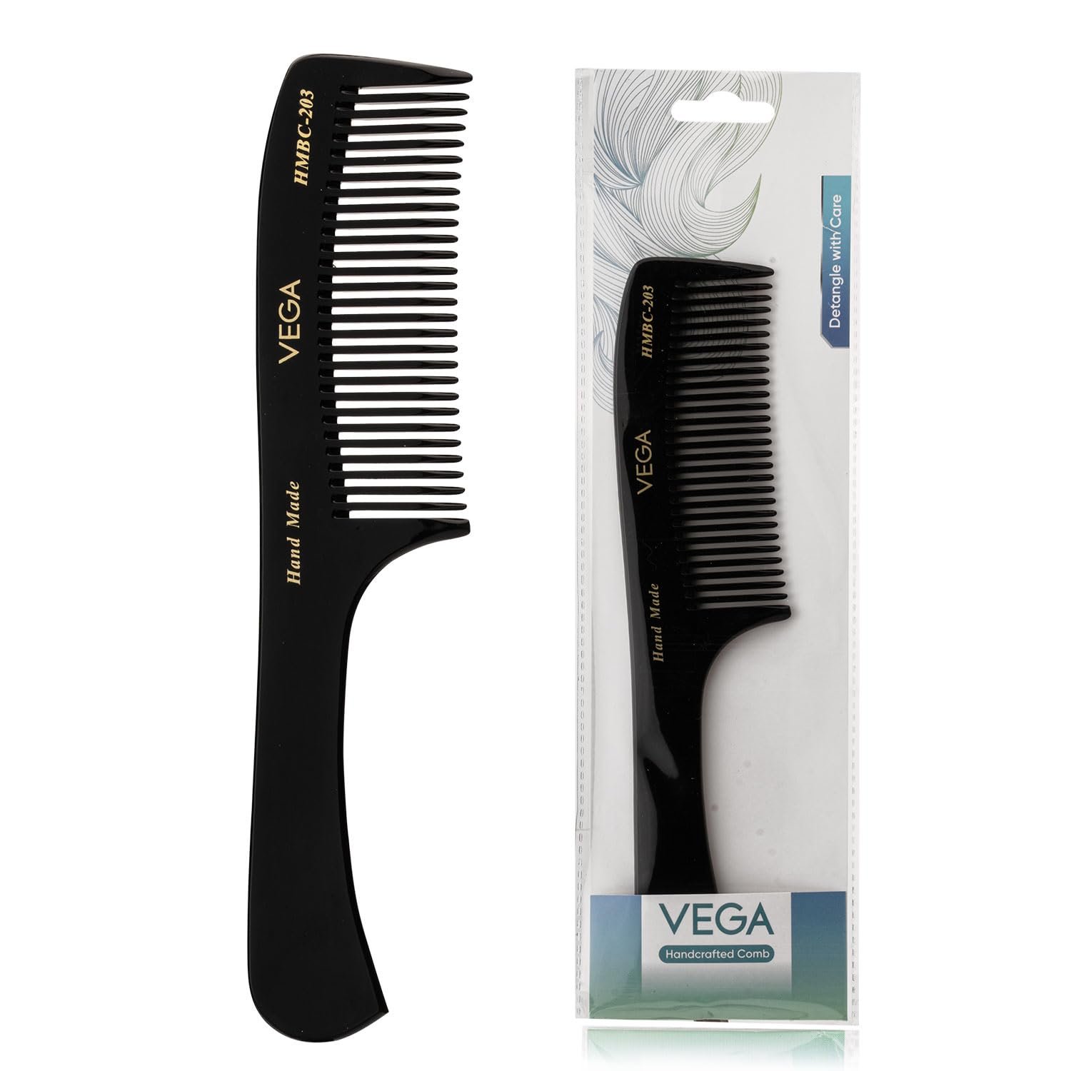 Vega Handcrafted General Grooming Hair Comb for Men & Women, Detangling, Daily Grooming | Cellulose Acetate Derived Non-petroleum Based Material from Plant, (India’s No.1* Hair Comb Brand, HMBC-203)