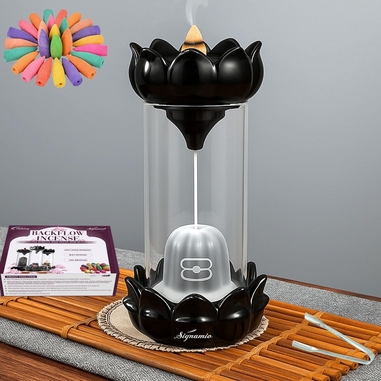 SIGNAMIO Ceramic Shivling Shiva Backflow Smoke Fountain 30 Cones – Tilak